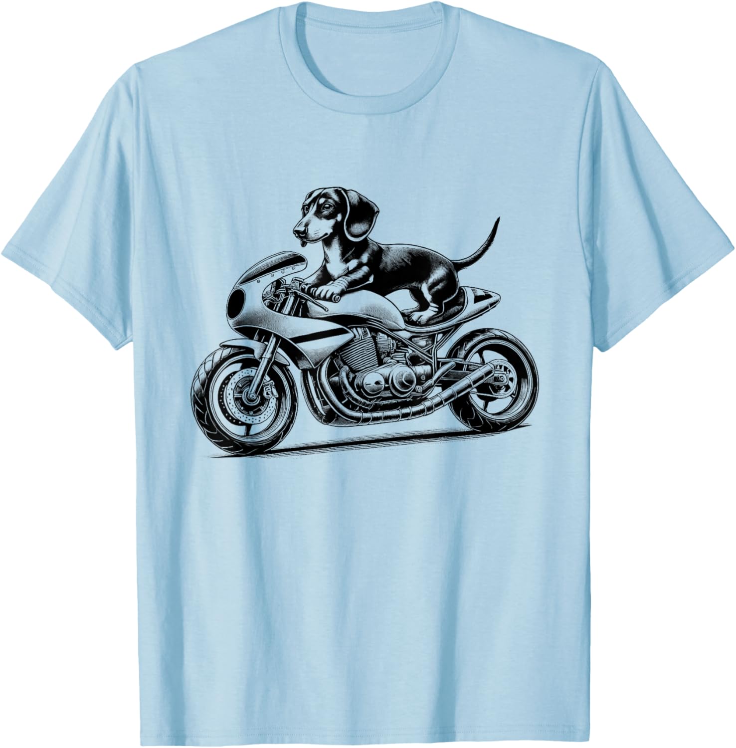 Cool Dachshund Riding a Motorcycle Biker Dog Lover T-Shirt - T-Shirt | Light Blue