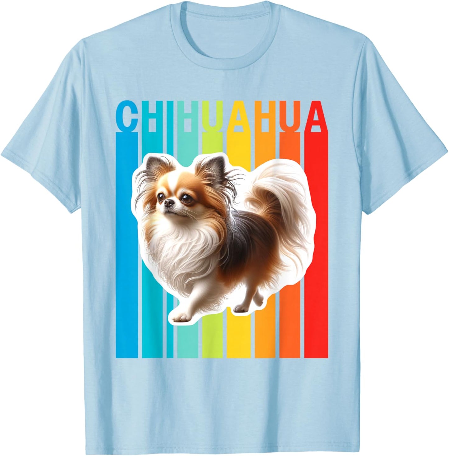 Colorful Long Haired Chihuahua T-Shirt - T-Shirt | Light Blue