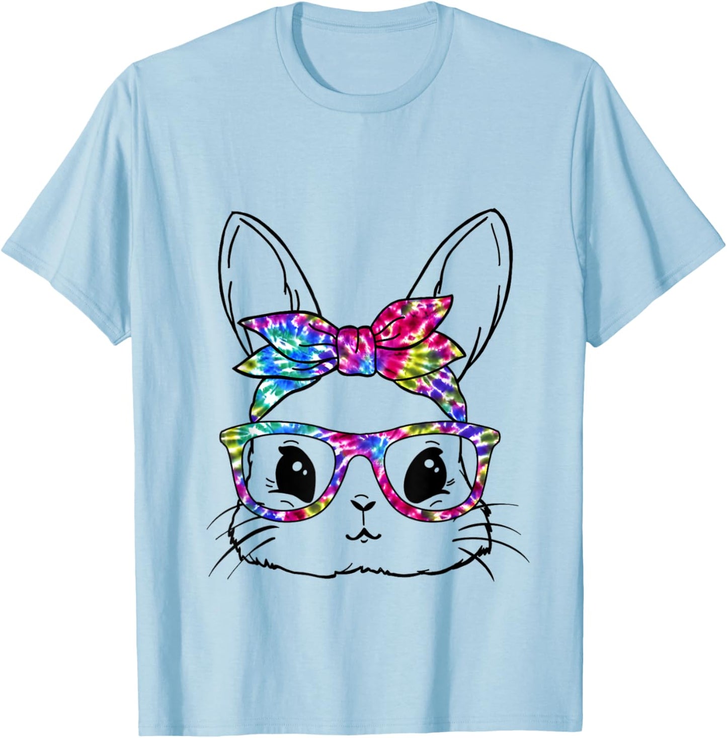 Easter Day Cute Bunny Rabbit Face Glasses Tie Dye Easter T-Shirt - T-Shirt | Light Blue