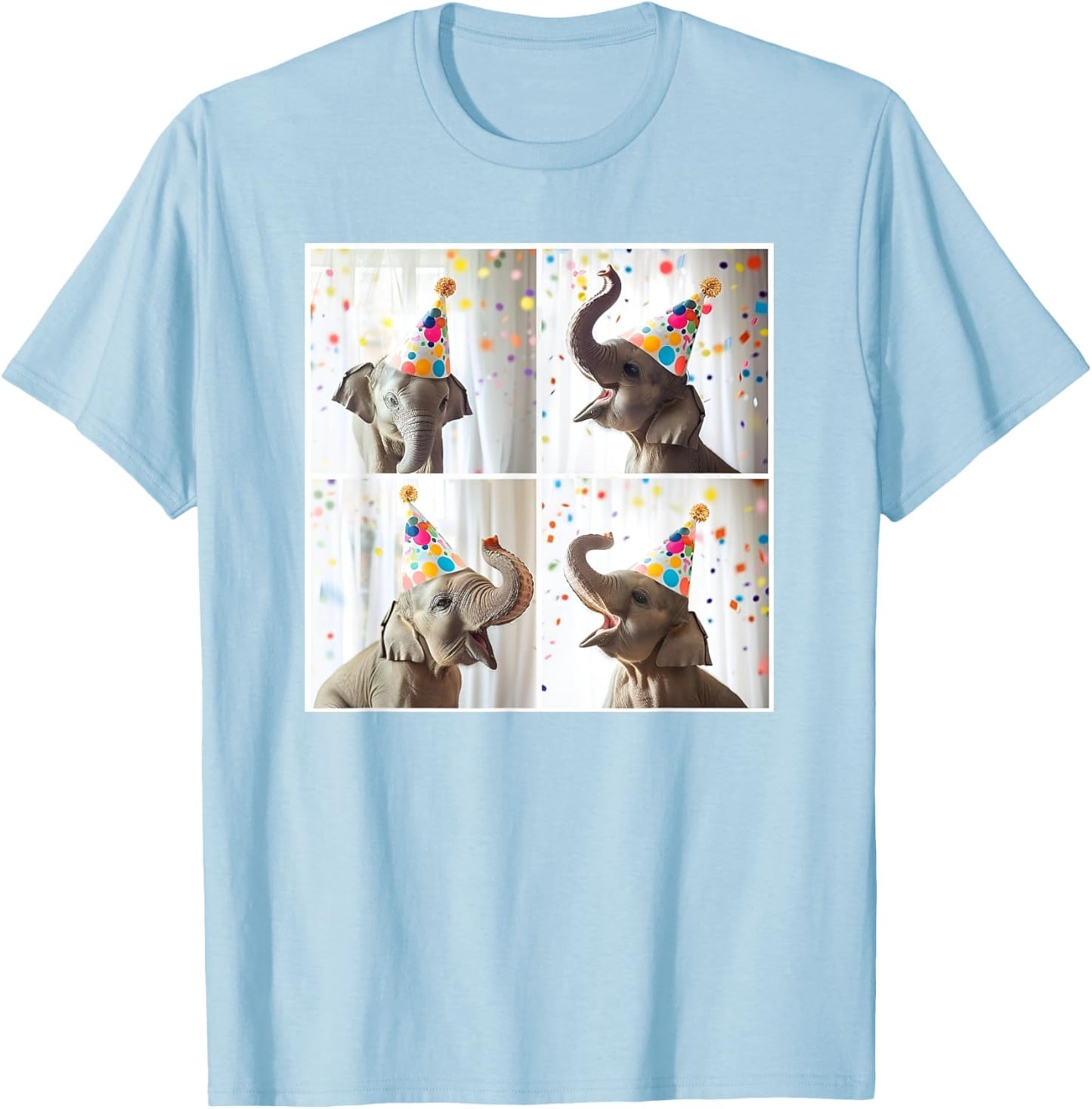 Baby Elephant Colorful Birthday Celebration Safari Animal T-Shirt - T-Shirt | Light Blue