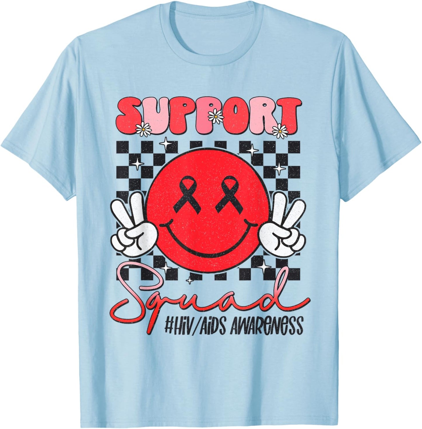 Aids Support Smile Face World Aids Day Hiv Aids Awareness T-Shirt - T-Shirt | Light Blue