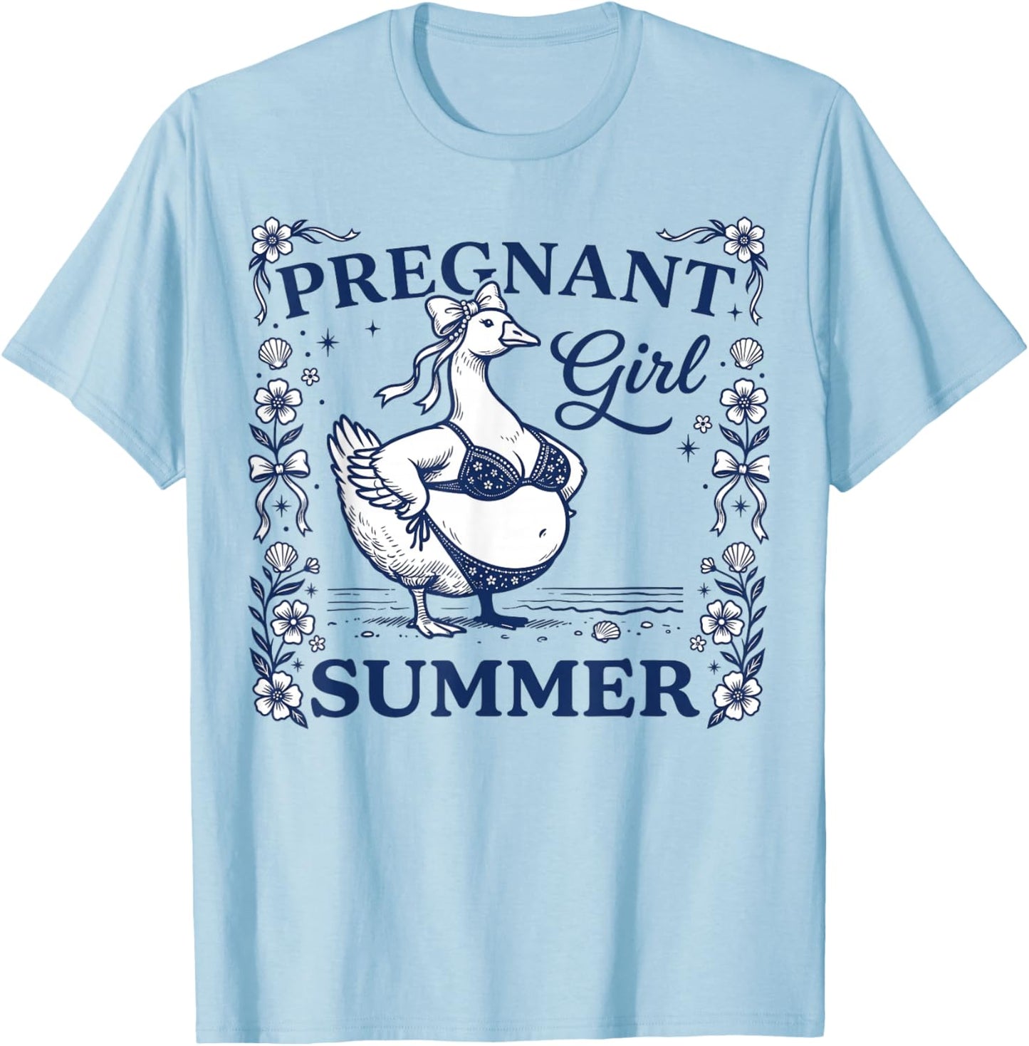 Funny Maternity Mom Pregnant Girl Summer Goose T-Shirt - T-Shirt | Light Blue