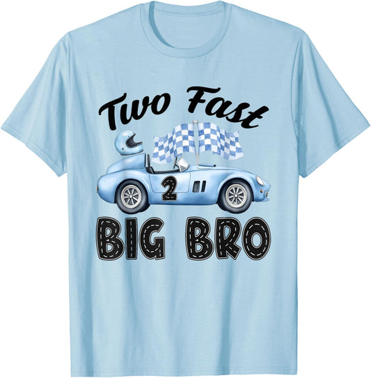 Two Fast Big Bro of The Birthday Boy Racing Car Party T-Shirt - T-Shirt | Light Blue