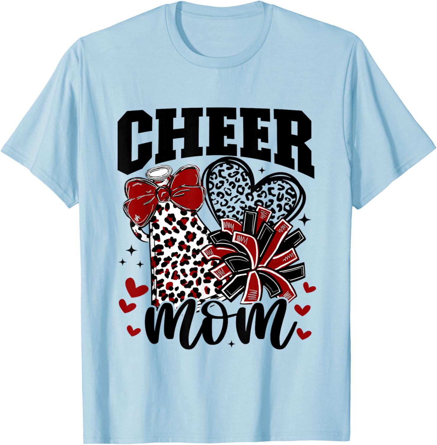 Cheer Mom Football Game Day Coquette Bow Touchdown Season T-Shirt - T-Shirt | Light Blue
