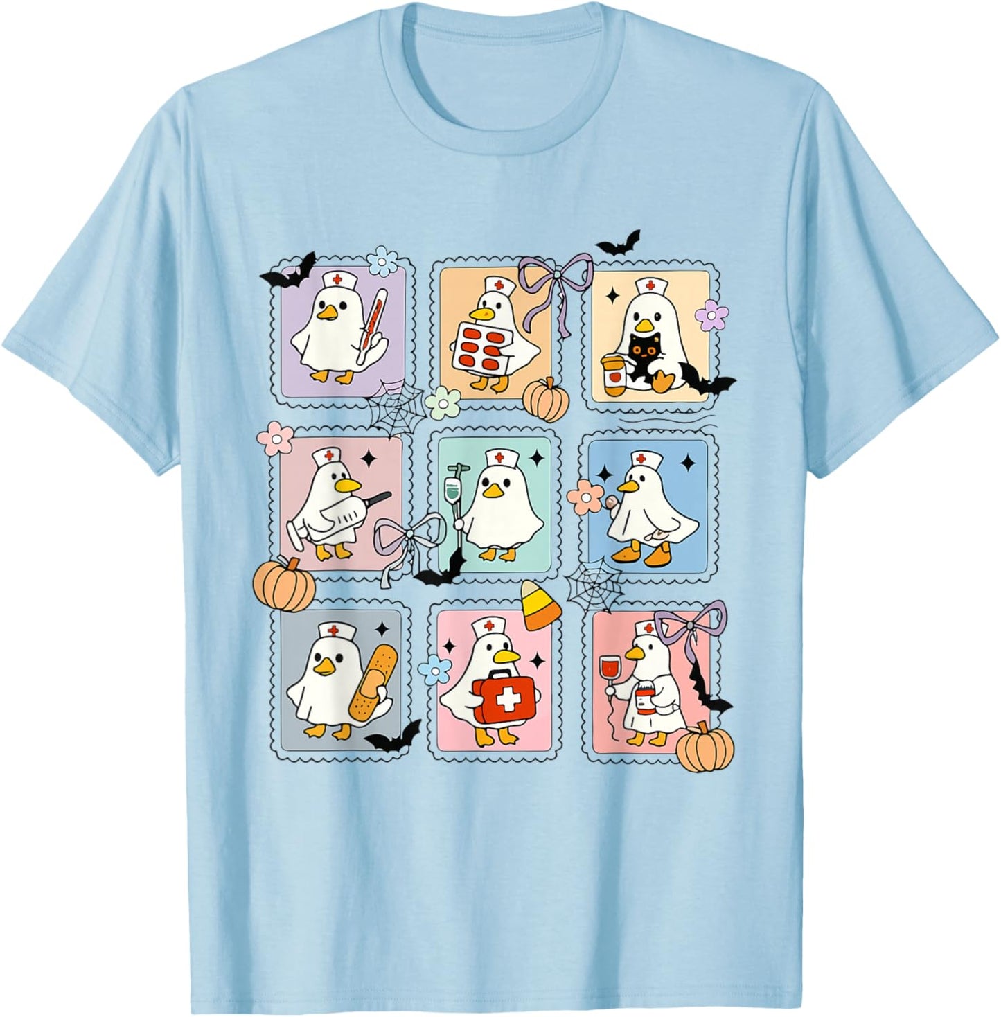Funny Silly Goose Nurse Halloween Stamp Cute Ghost Boo Goose T-Shirt - T-Shirt | Light Blue