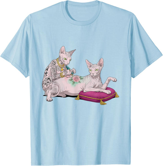 Sphynx Cat Tattoo Funny Meme Kitty Humor Tattoo Artist T-Shirt - T-Shirt | Light Blue