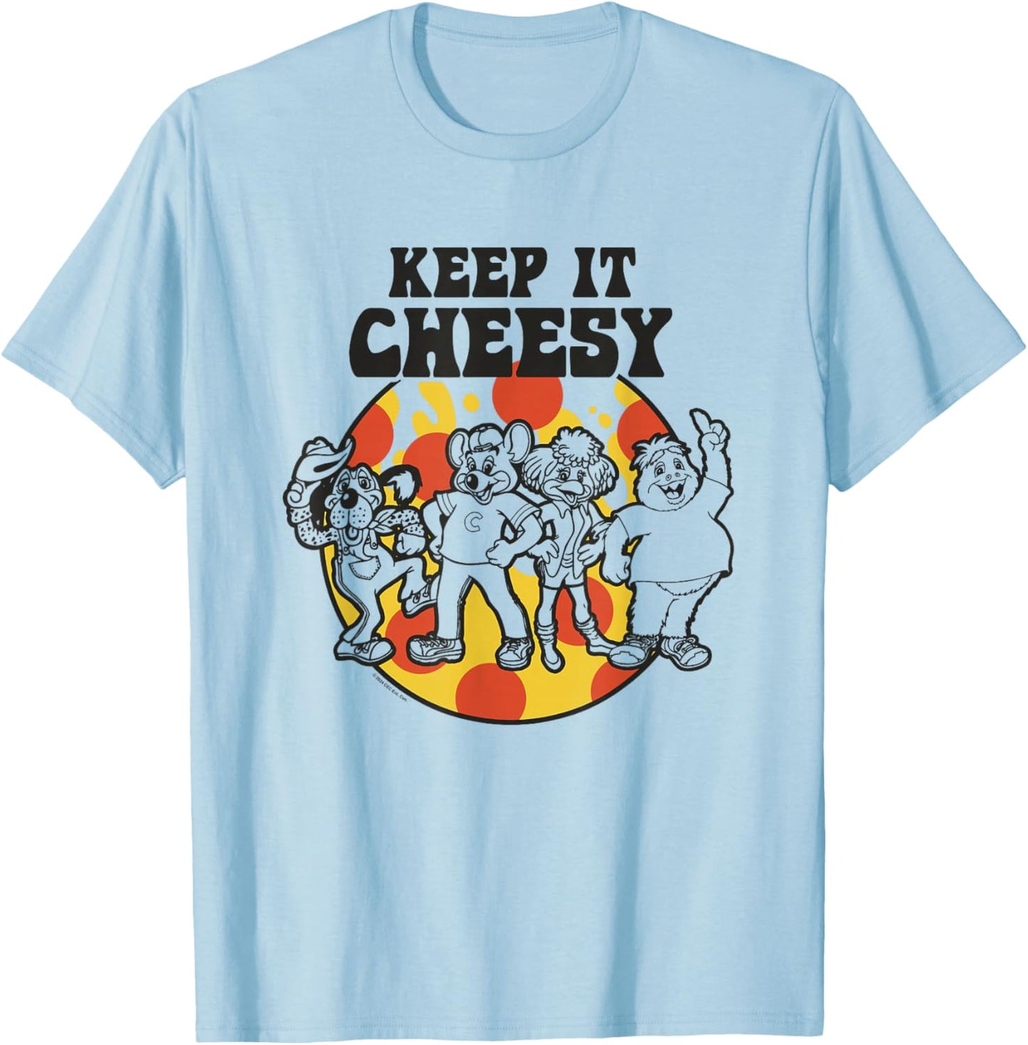 Chuck E. Cheese Keep It Cheesy Vintage Group Shot Big Logo T-Shirt - T-Shirt | Light Blue