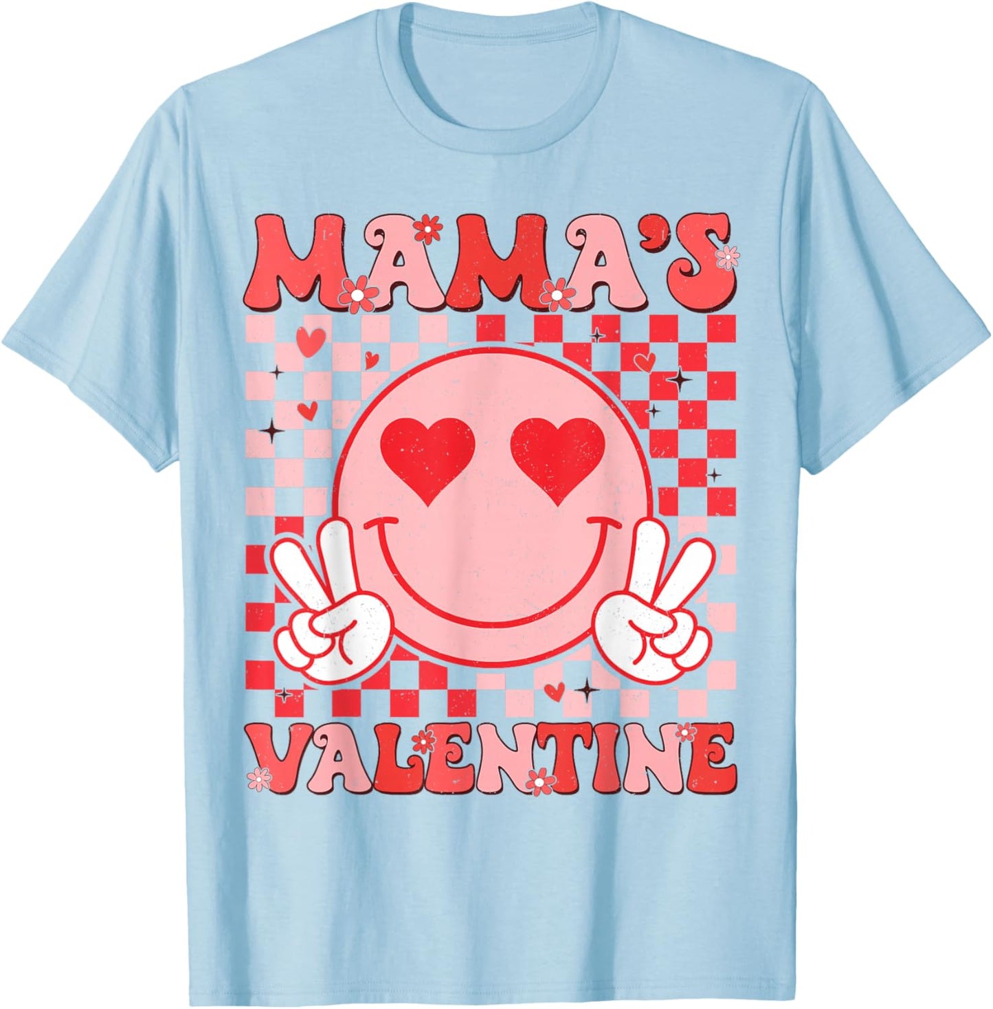 Retro Groovy Mama is My Valentine Smile Face Boys Girls Kids T-Shirt - T-Shirt | Light Blue