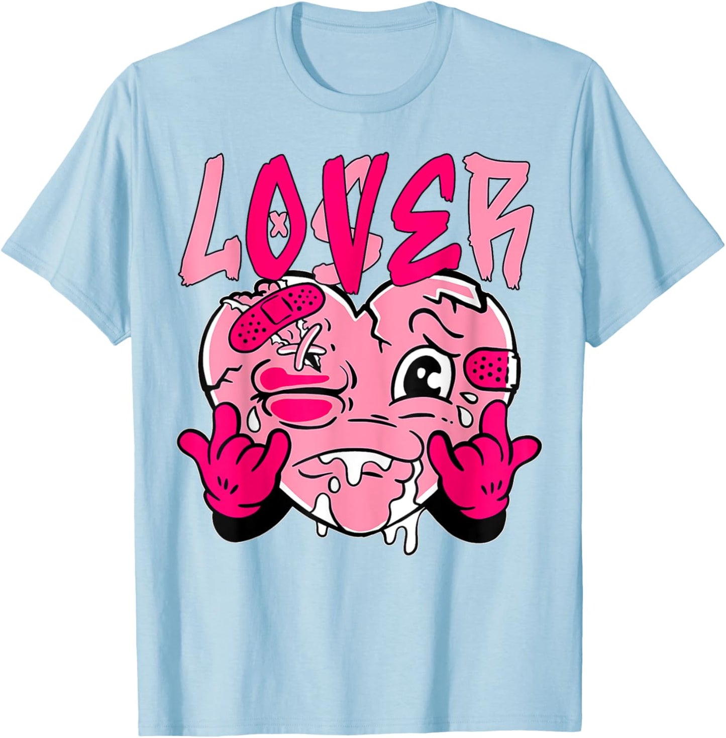 Pink Loser Lover Pink Drip Heart Matching Women T-Shirt - T-Shirt | Light Blue