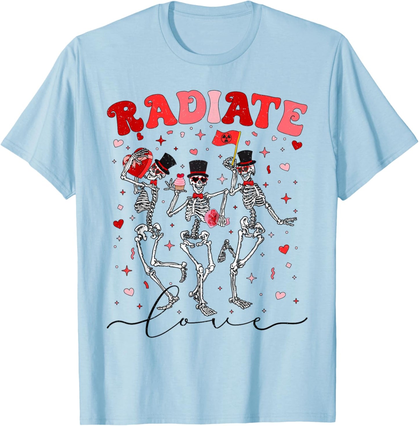 Radiate Love Radiation Therapist Valentines X-Ray Radiology T-Shirt - T-Shirt | Light Blue