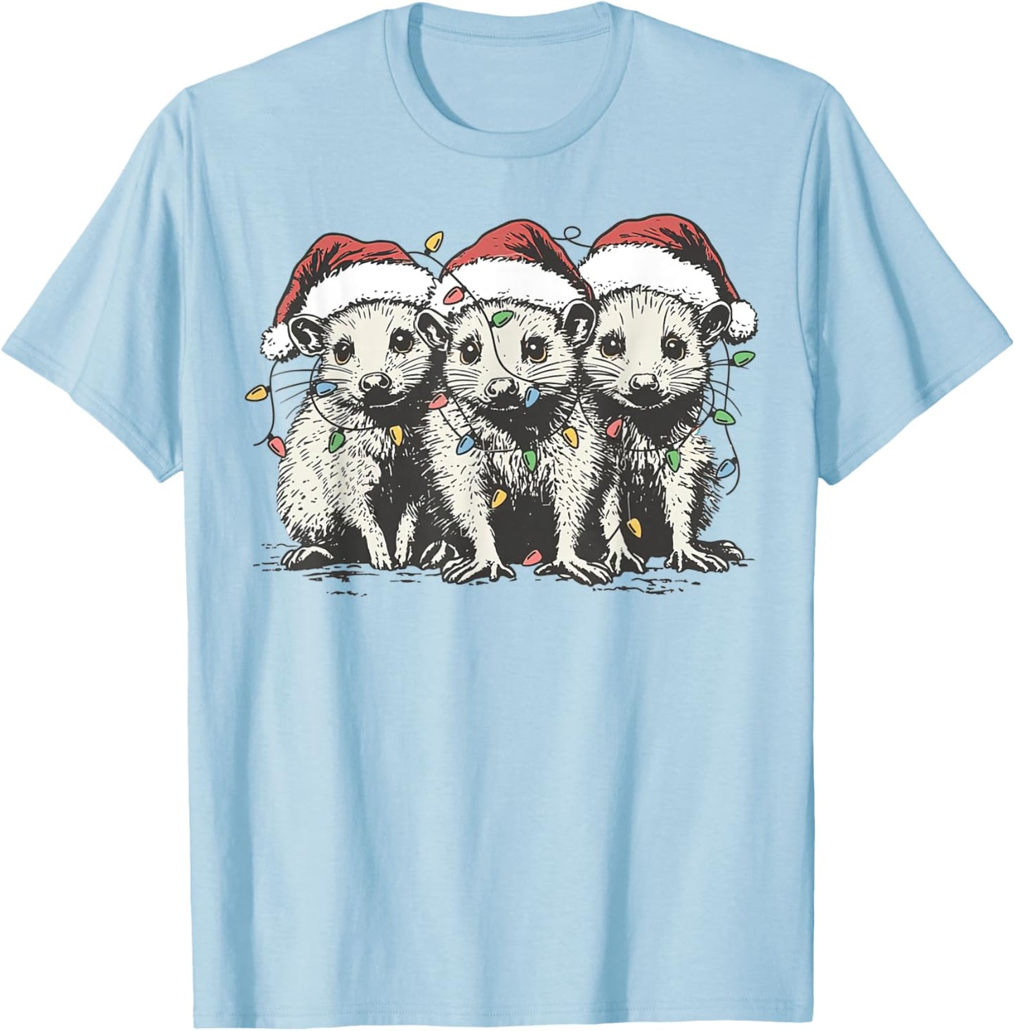 Vintage Cute Opossum Possum Christmas Girls T-Shirt - T-Shirt | Light Blue