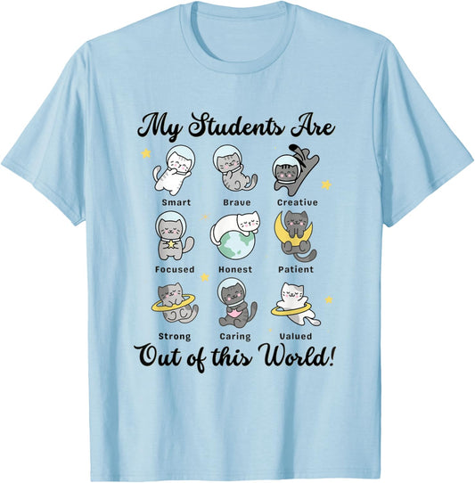 Cute Teacher Kawaii Cat Lover Teacher Back to School T-Shirt - T-Shirt | Light Blue