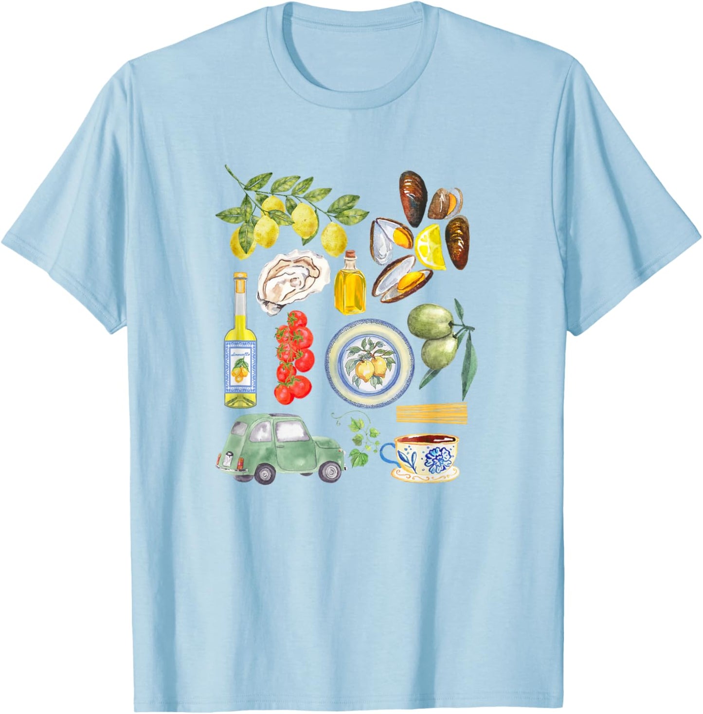 Italian Summer Scrapbook with Limoncello seafood coastal T-Shirt - T-Shirt | Light Blue
