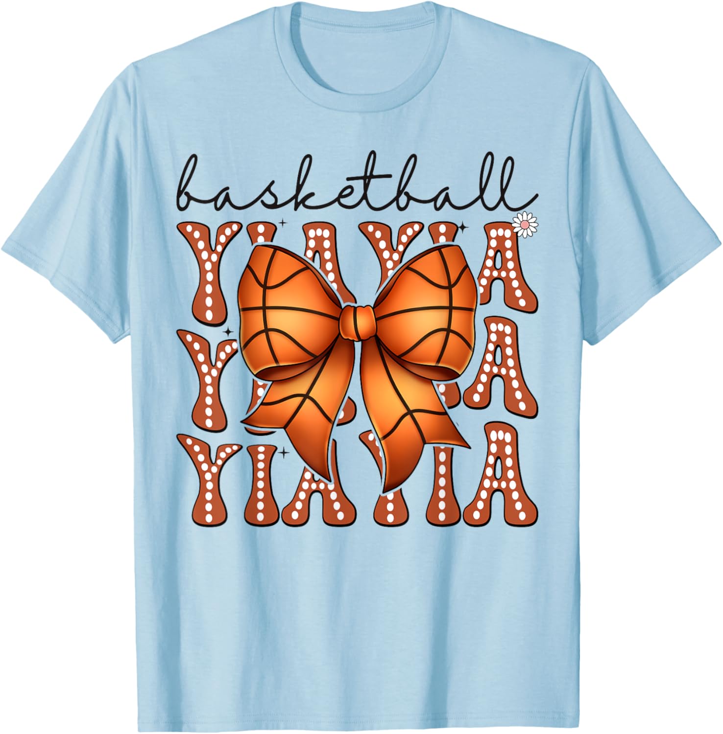 Basketball YiaYia Coquette Bow Game Day Groovy T-Shirt - T-Shirt | Light Blue