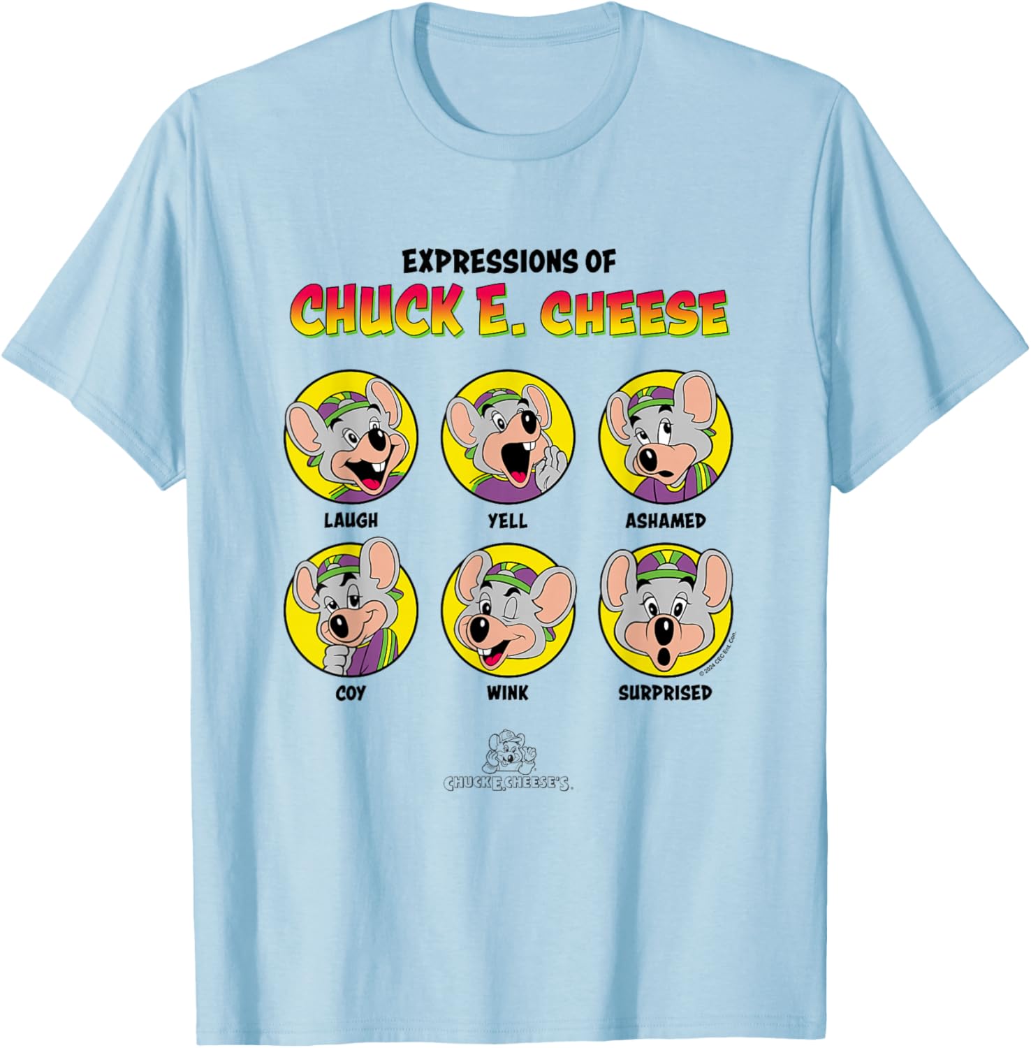 Chuck E. Cheese Expressions Of Chuck Big Chest Panels T-Shirt - T-Shirt | Light Blue