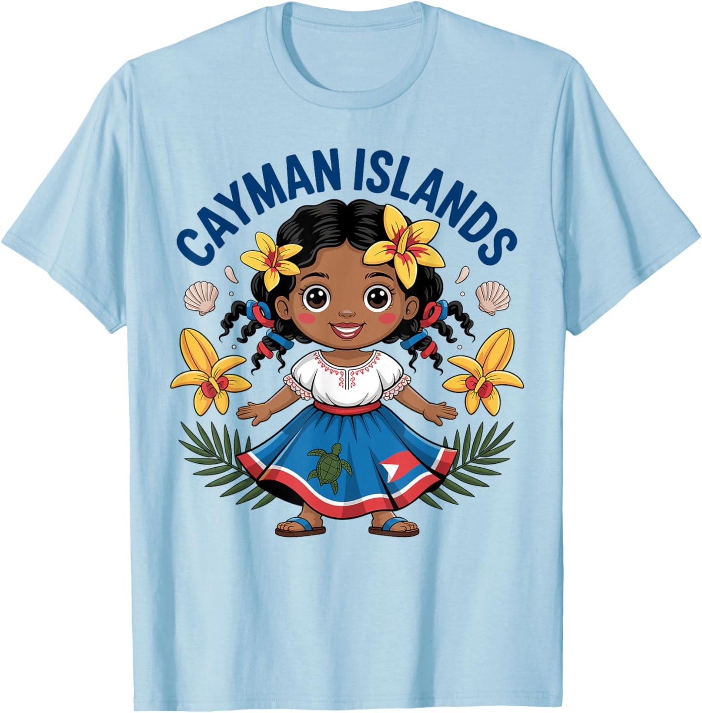 Cute Cayman Islands Girl in Island Dress for Kids T-Shirt - T-Shirt | Light Blue