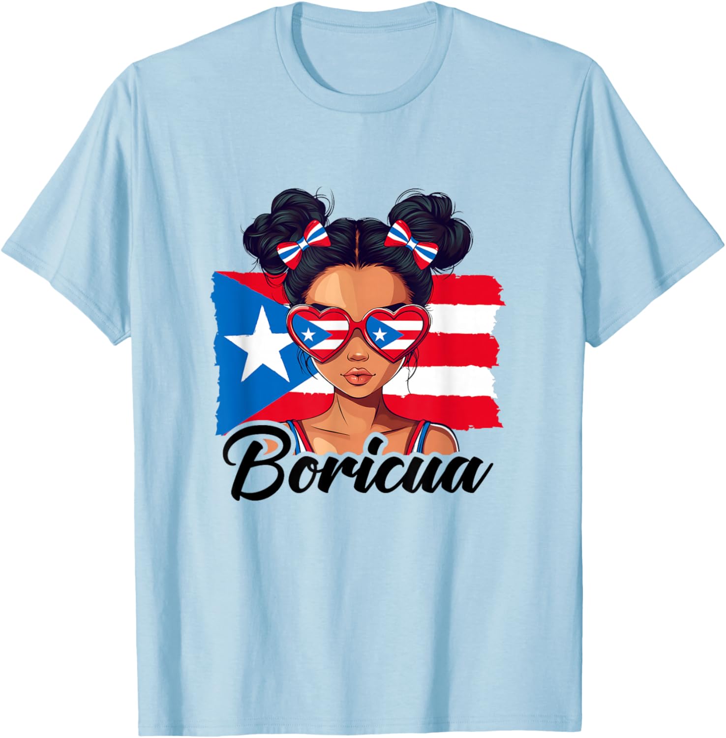 Puerto Rico Hispanic Heritage Messy Bun Puerto Rican Girls T-Shirt - T-Shirt | Light Blue