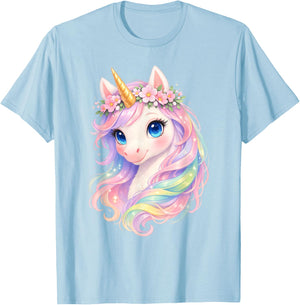 Cute Unicorn, Unicorn with Rainbow Hair, Unicorn T-Shirt - T-Shirt | Light Blue