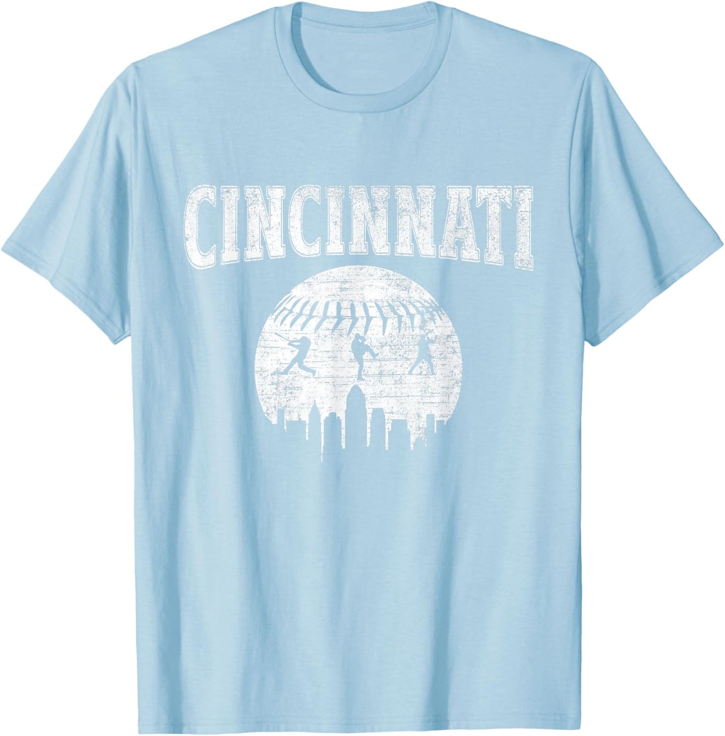 Cincinnati Baseball City Vintage Style Gameday Baseball T-Shirt - T-Shirt | Light Blue