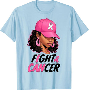 Black Girl Black Woman Breast Cancer Awareness Pink Ribbon T-Shirt - T-Shirt | Light Blue