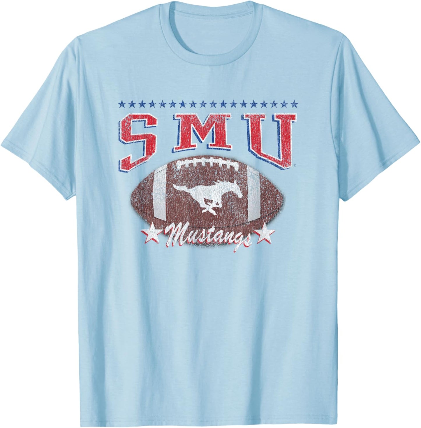 SMU Mustangs Football Vintage Stars Gray Officially Licensed T-Shirt - T-Shirt | Light Blue