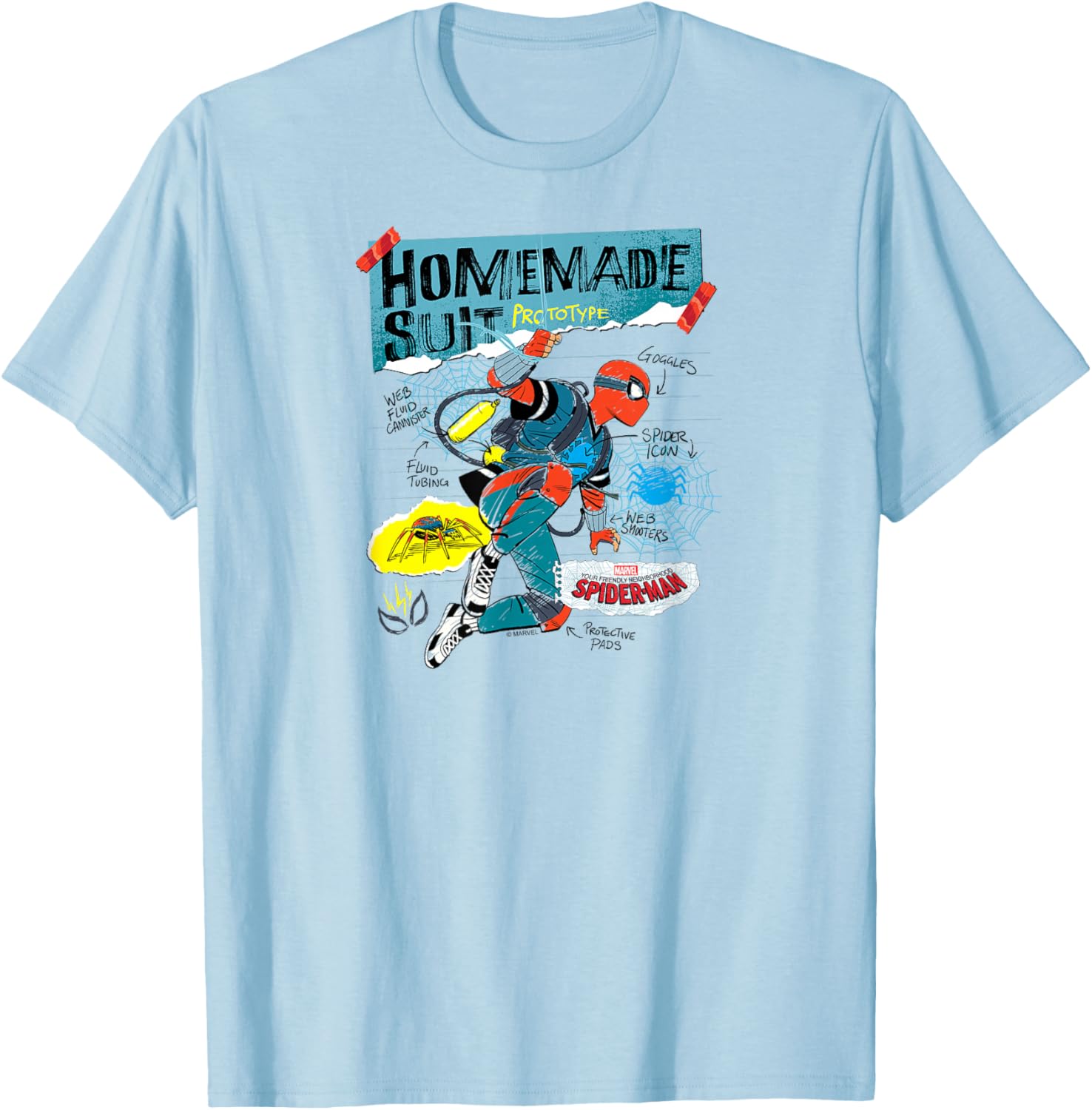 Your Friendly Neighborhood Spider-Man - Homemade Schematics T-Shirt - T-Shirt | Light Blue