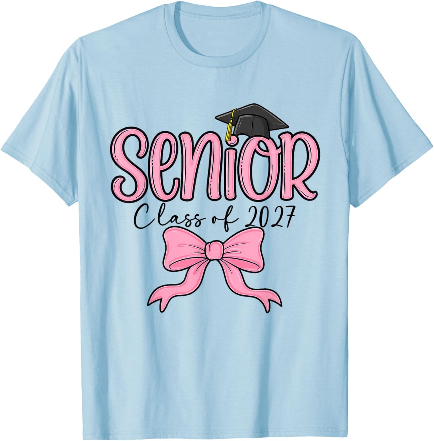 Class of 2027 Pink Bow Senior Graduation Girls Women T-Shirt - T-Shirt | Light Blue