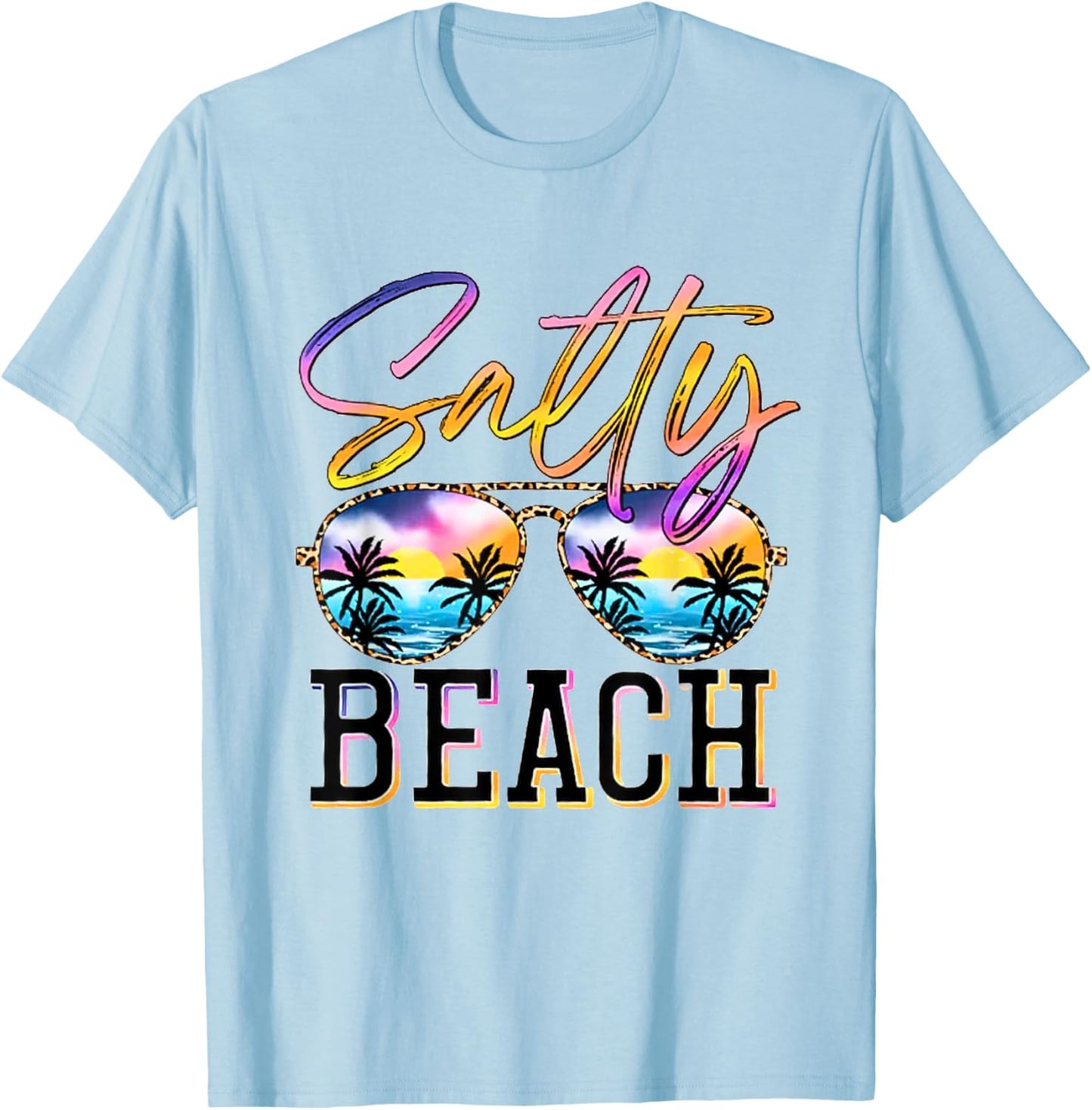 Salty Beach Sunset Sunglasses Summer Vacation Beach Party Women T-Shirt - T-Shirt | Light Blue