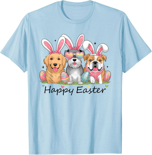 Dogs Bunny Ears Easter Outfit Women Girls Happy Easter Dogs T-Shirt - T-Shirt | Light Blue