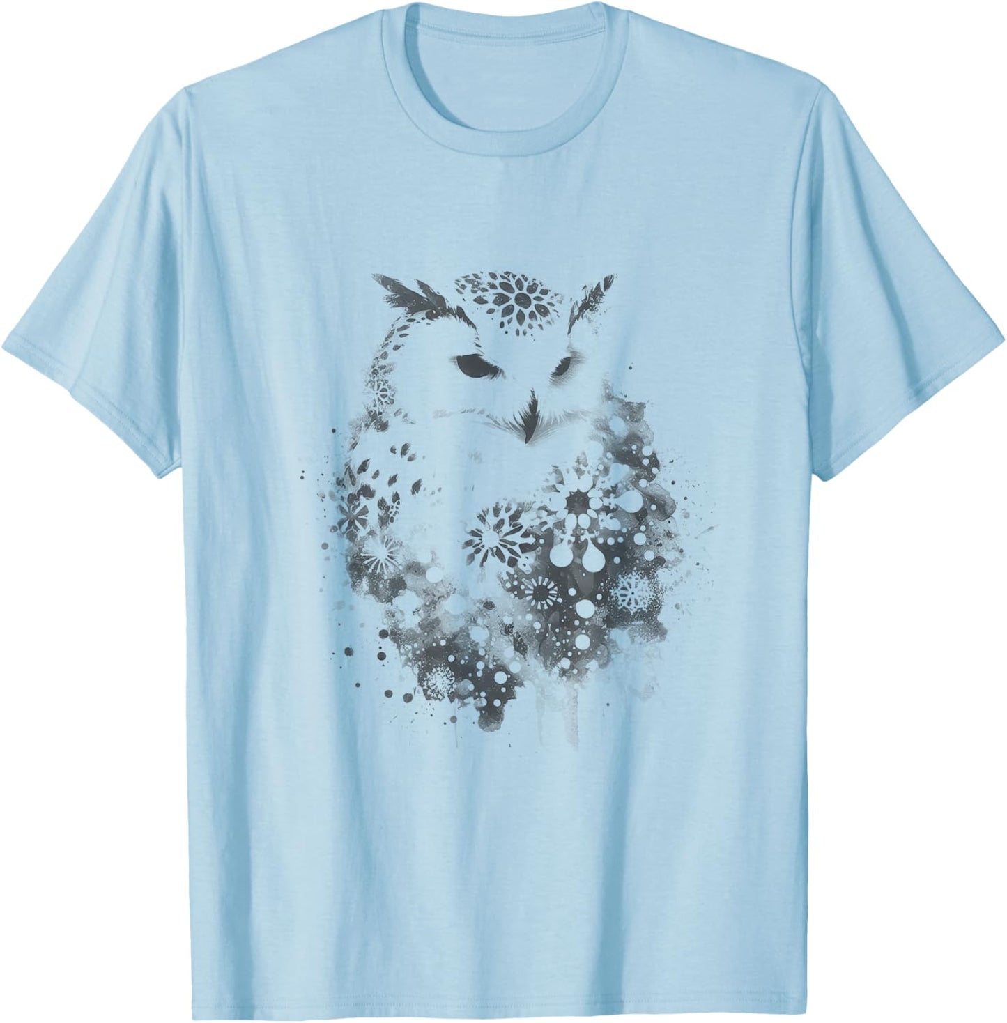Abstract Snowy Owl Drawing Art Design T-Shirt - T-Shirt | Light Blue