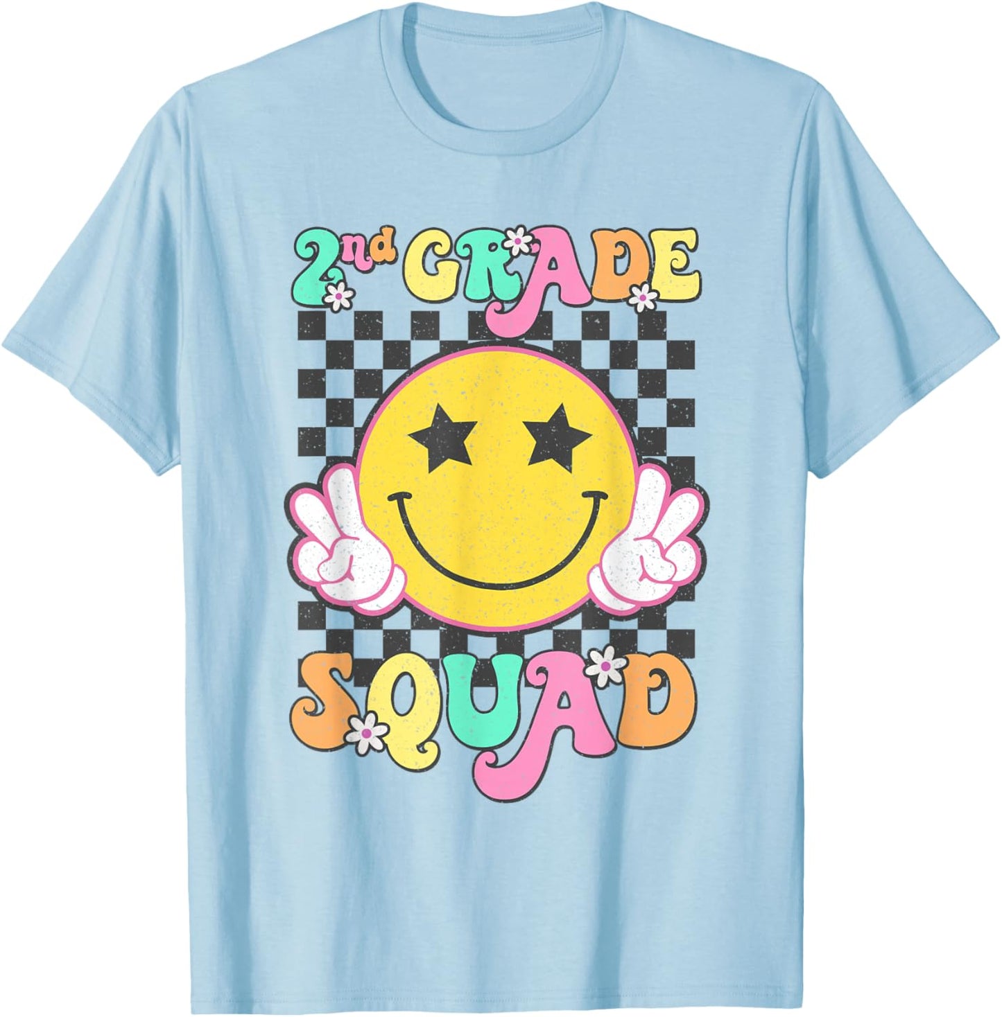 Second Grade Squad Smile Retro Back To School 2nd Grade T-Shirt - T-Shirt | Light Blue