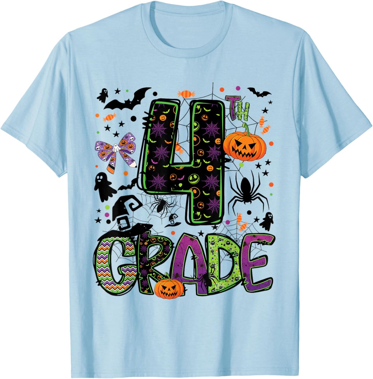 Halloween Spooky 4th Grade Halloween Team Student Teacher T-Shirt - T-Shirt | Light Blue