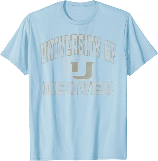 Denver Pioneers Vintage Worn Red Officially Licensed T-Shirt - T-Shirt | Light Blue