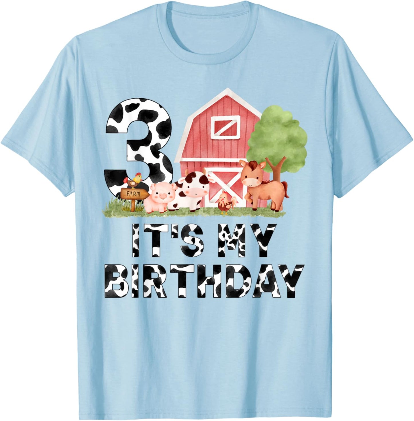 It's My 3rd Birthday Boy Girl Farm Animal 3 Years Old Kids T-Shirt - T-Shirt | Light Blue