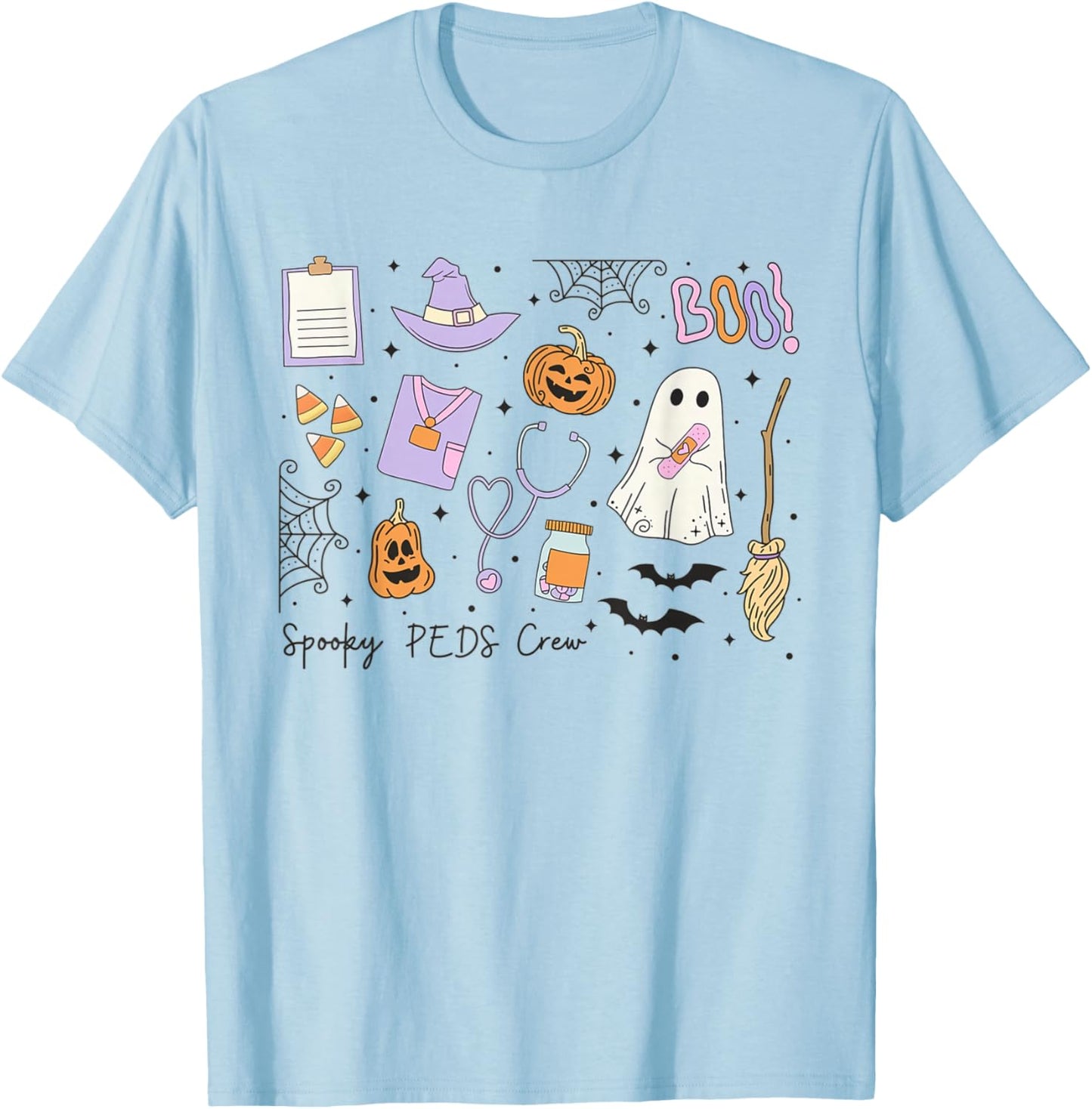 Spooky PEDS Crew Halloween Pumpkin Pediatrics Halloween T-Shirt - T-Shirt | Light Blue