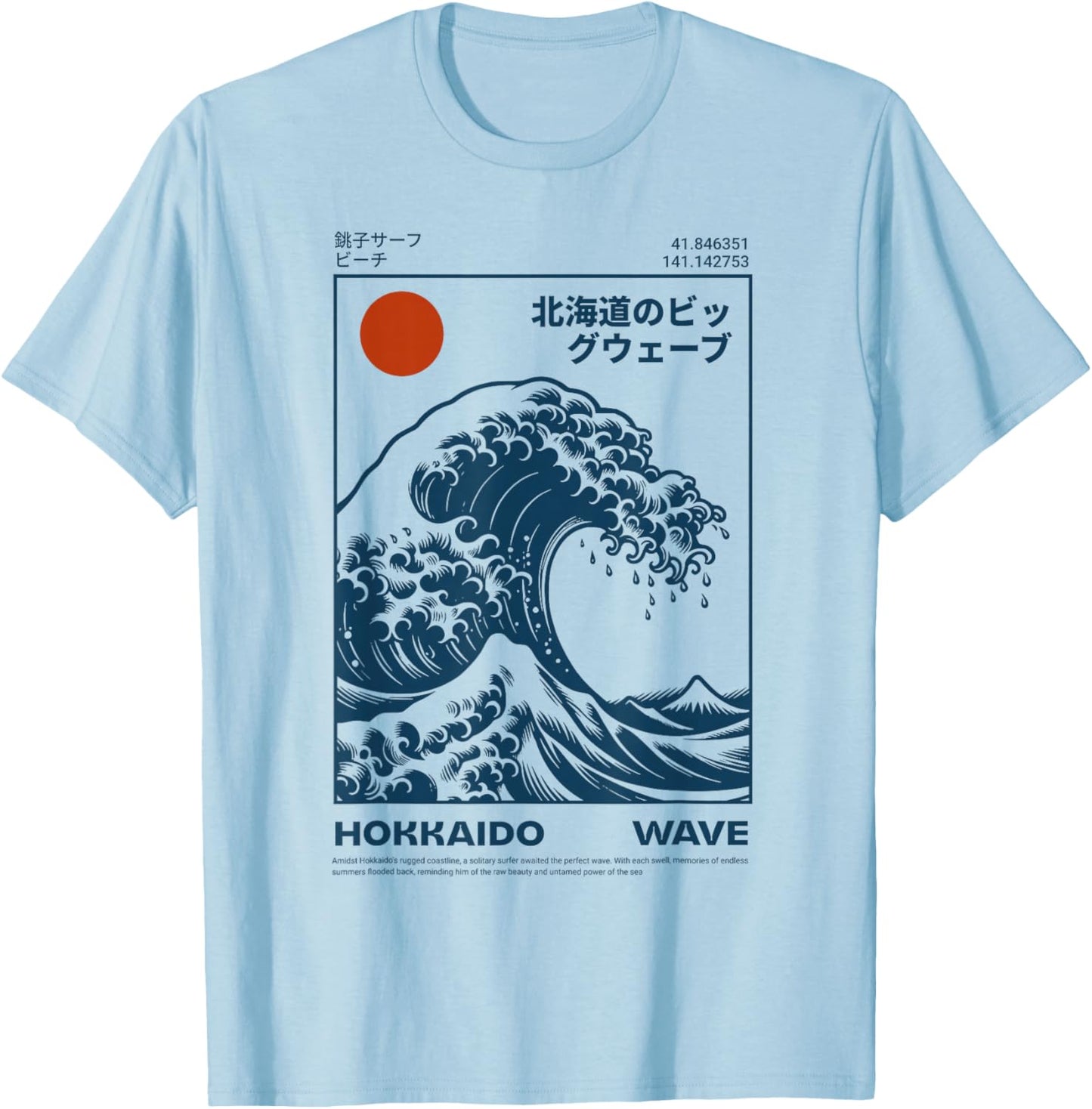 Hokkaido Aesthetic Vintage Japanese Big Wave Kanagawa T-Shirt - T-Shirt | Light Blue