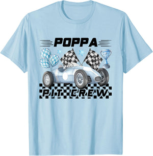 Race Car Birthday Party Racing Family Poppa Pit Crew T-Shirt - T-Shirt | Light Blue