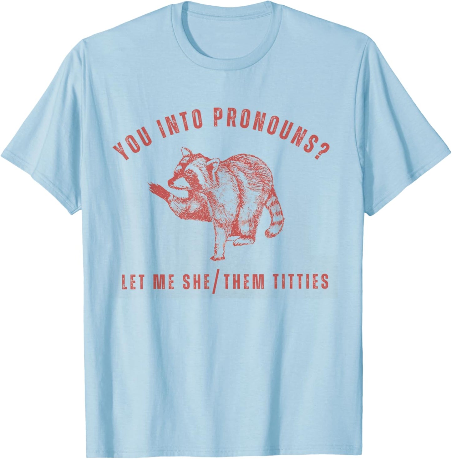 Retro Racoon You Into Pronouns Let Me She Them Titties T-Shirt - T-Shirt | Light Blue