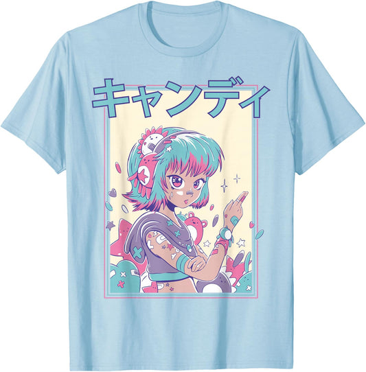 Candycore Girl Cute Pink Pastel Kawaii Anime Aesthetic #12 T-Shirt - T-Shirt | Light Blue