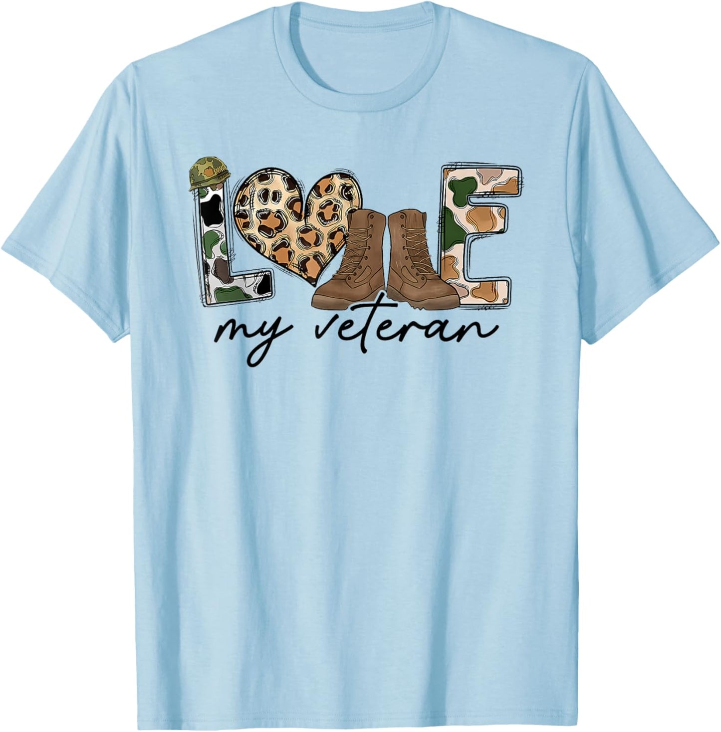 I Love My Veteran Camouflage USA Flag Military T-Shirt - T-Shirt | Light Blue