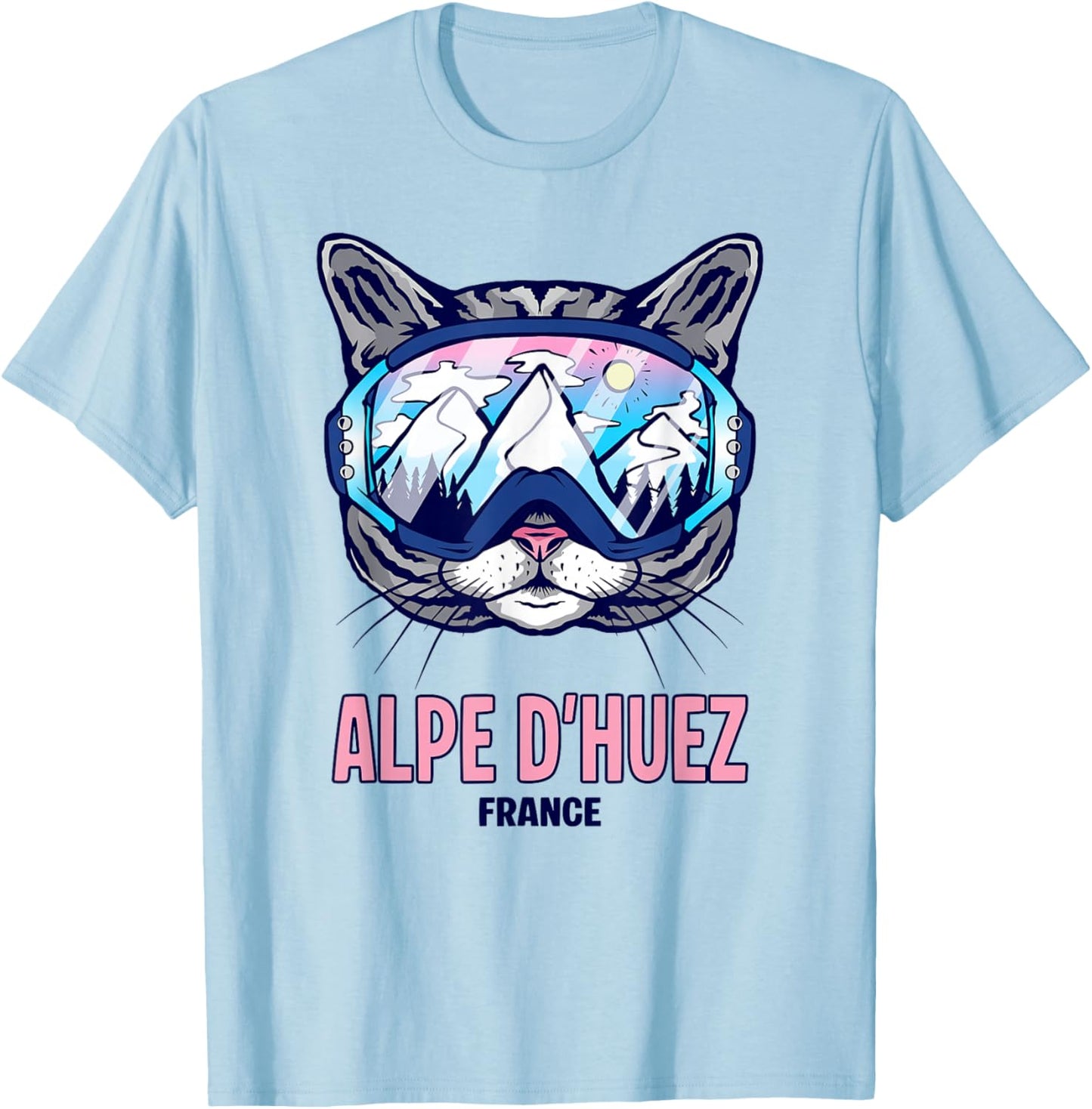 Cat Panoramic Ski Mask Mountain Alpe D'Huez T-Shirt - T-Shirt | Light Blue
