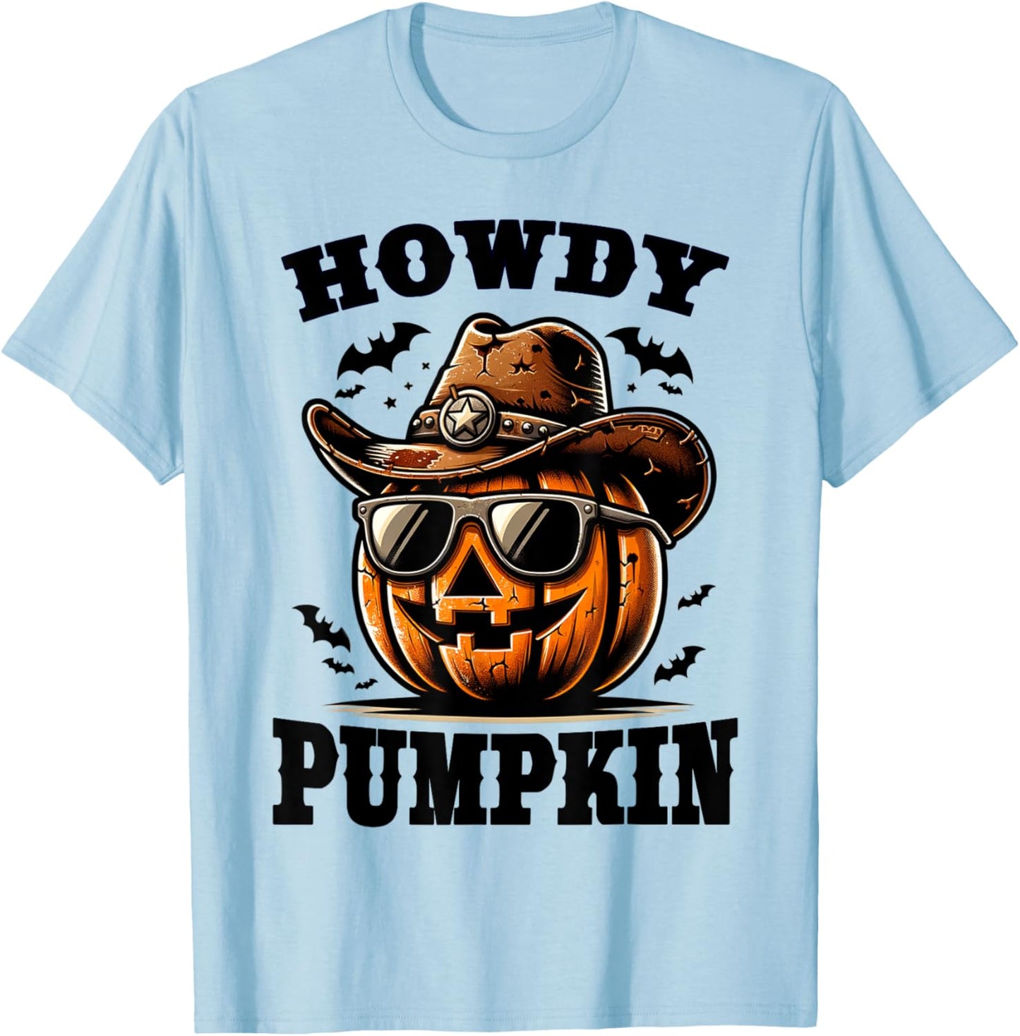Howdy Pumpkin Western Halloween T-Shirt - T-Shirt | Light Blue