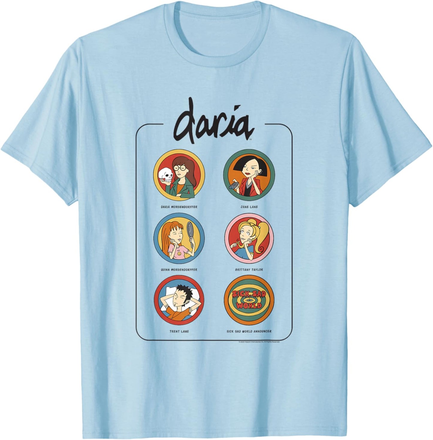 Daria Vintage Character Chart Retro Cartoon T-Shirt - T-Shirt | Light Blue