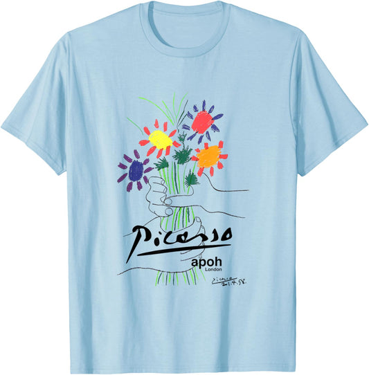 Picasso Flowers Drawing Classic Graphic Art T-Shirt - T-Shirt | Light Blue