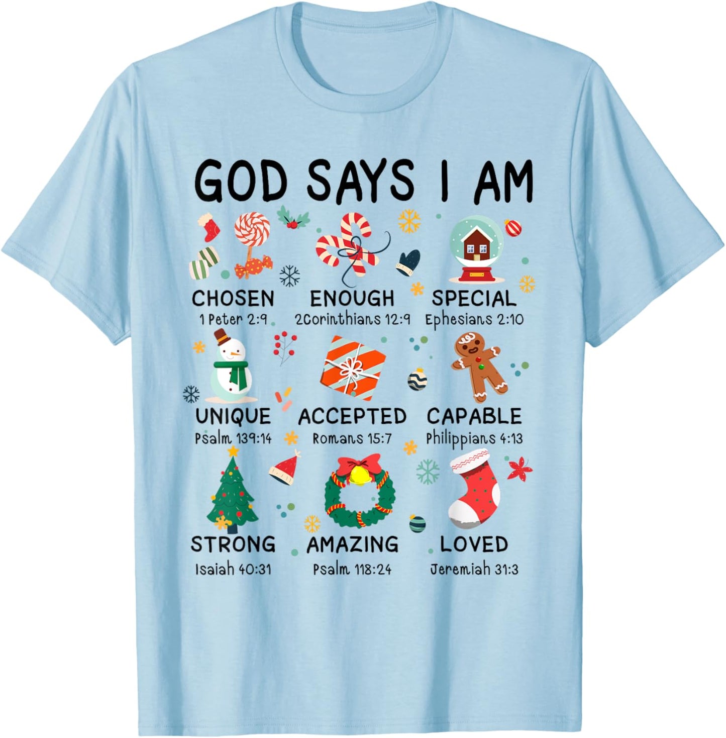 God Says I Am Cute Christmas Xmas Christian Boys Girls T-Shirt - T-Shirt | Light Blue