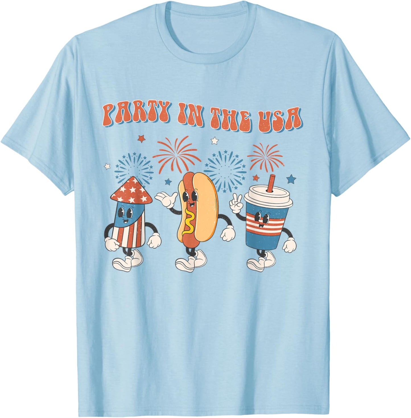 Party In The USA 4th Of July Vintage Hot Dog 4th Of July T-Shirt - T-Shirt | Light Blue