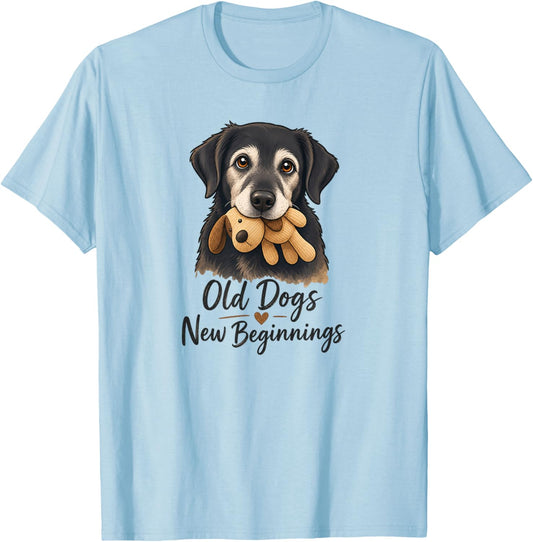 Old Dogs New Beginnings Senior Rescue Dog Cute Rescue Dog T-Shirt - T-Shirt | Light Blue