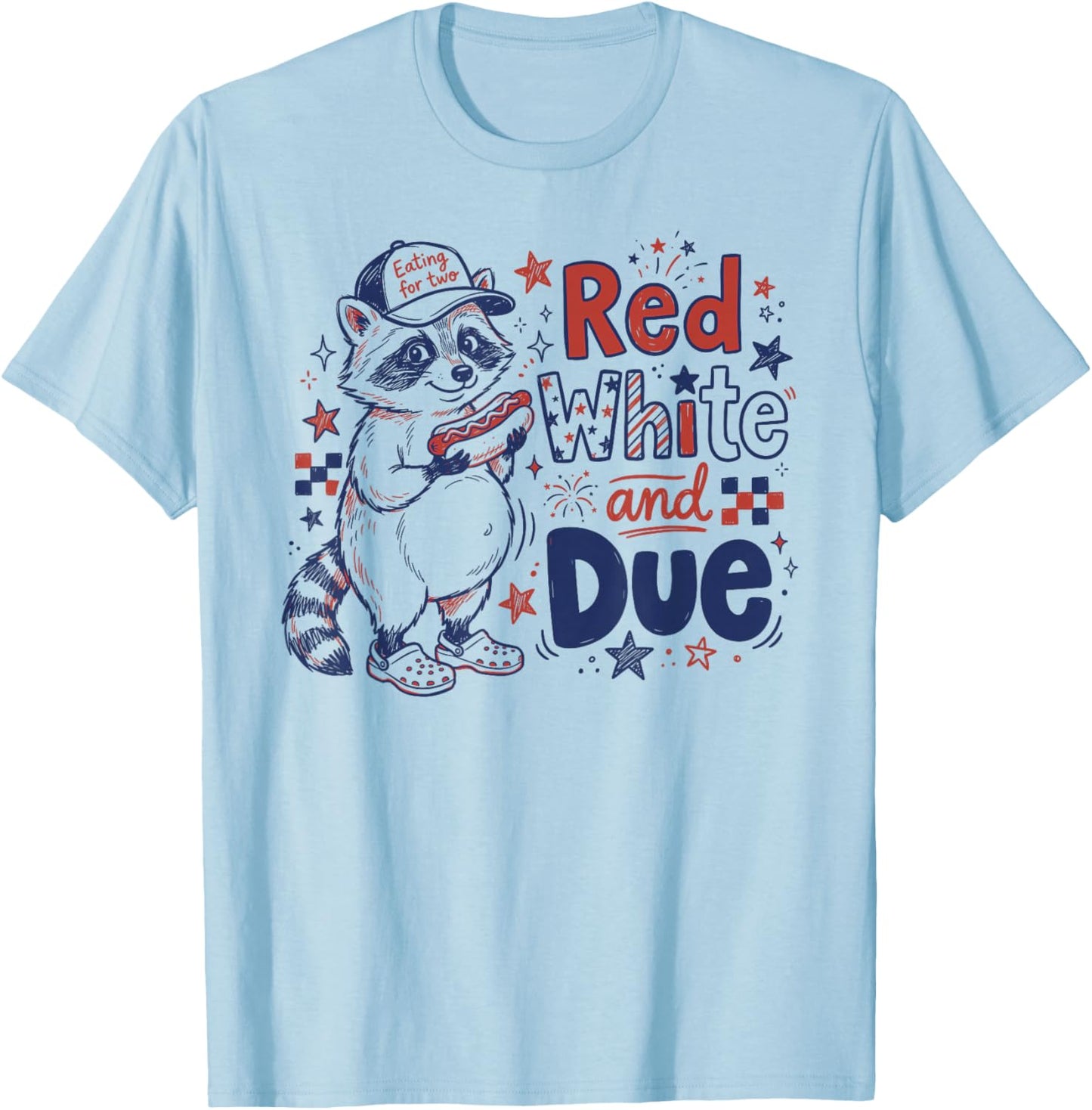 Red White and Due Funny Pregnancy Raccoon T-Shirt - T-Shirt | Light Blue