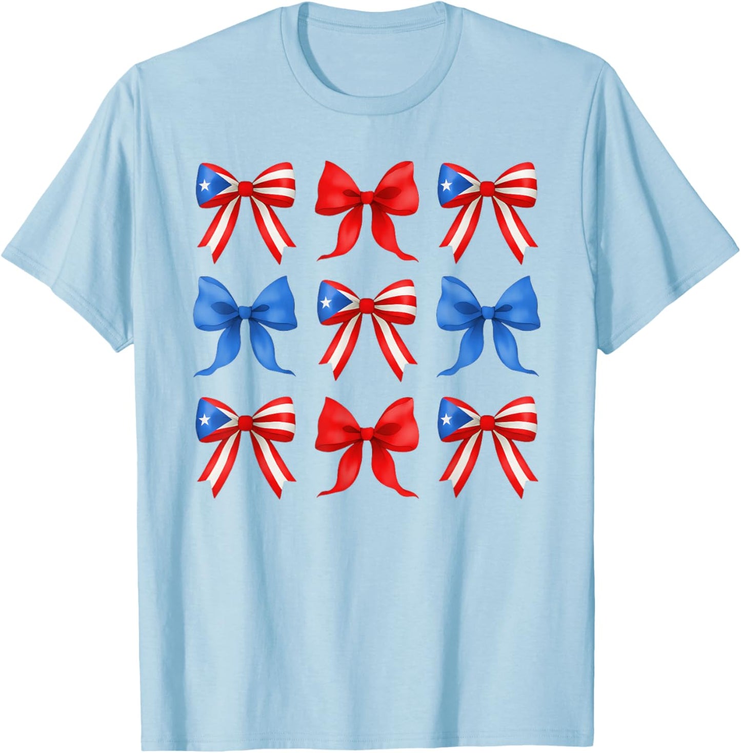 Puerto Rico Coquette Bow Puerto Rico Flag Ribbon Boricua T-Shirt - T-Shirt | Light Blue