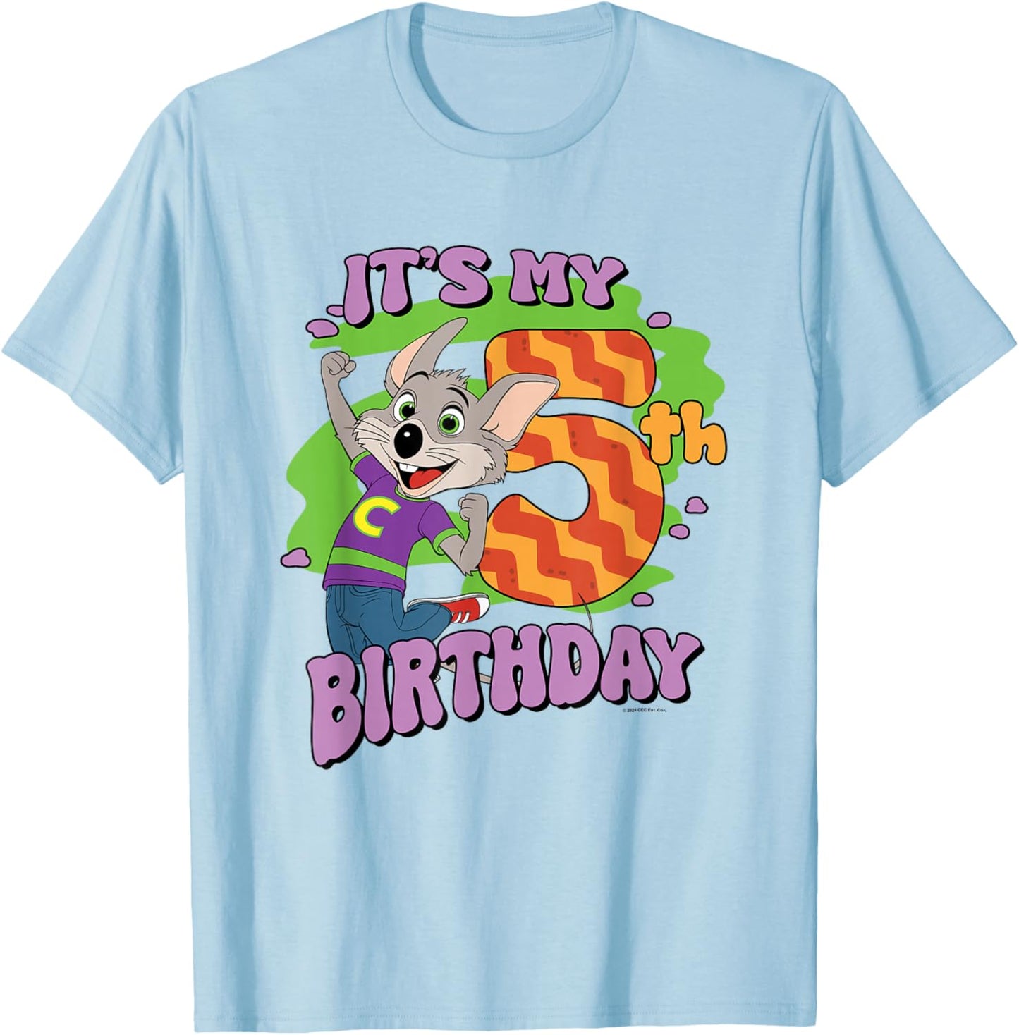 Chuck E. Cheese It's My 5th Birthday Happy Chuck Chest Logo T-Shirt - T-Shirt | Light Blue